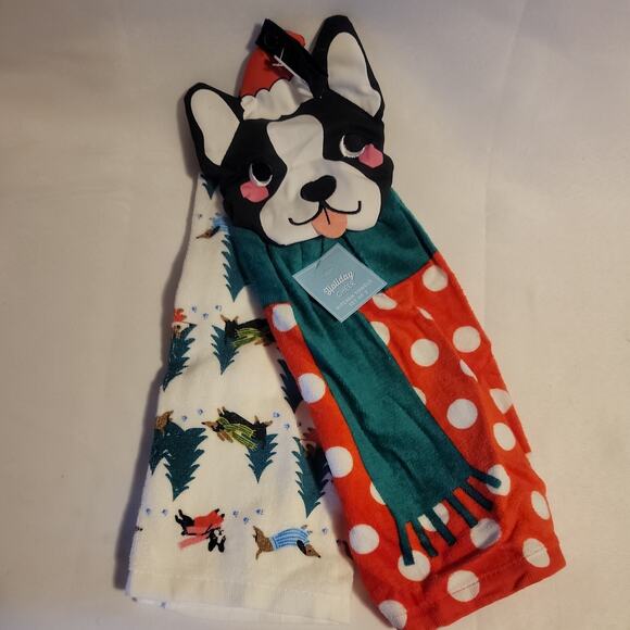 St Nicholas Square Holiday Cheer Set of 2 kitchen Towels Dog - Picture 4 of 4